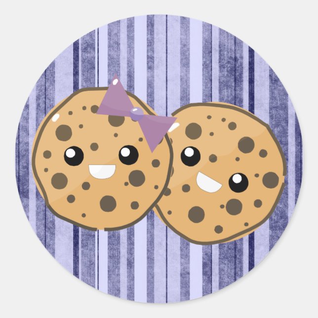 Pegatina Redonda Cute Kawaii Chocolate Chip Cookie Pareja (Anverso)