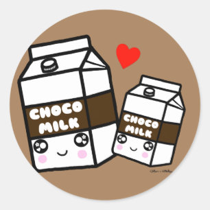 Pegatina Redonda Cute Kawaii Chocolate Leche Alimento Leche BFF Amo