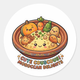 Pegatina Redonda Cute Kawaii Couscous Marroquí Viernes GatherSticke