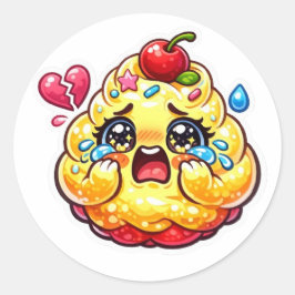Pegatina Redonda Cute Kawaii Cupcake Triste Llorando con Sticker Ro