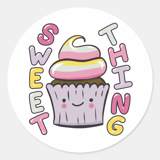 Pegatina Redonda  Cute Kawaii Cupcake with Text (Anverso)