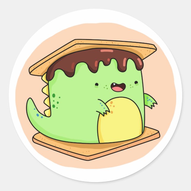 Pegatina Redonda Cute Kawaii Dino-smore (Anverso)