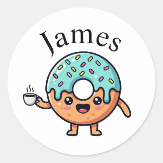 Pegatina Redonda Cute Kawaii Donut Coffee Lover Personalizado Stick