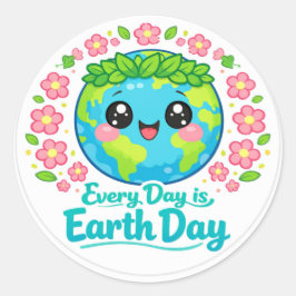 Pegatina Redonda Cute Kawaii Earth Day Round Sticker