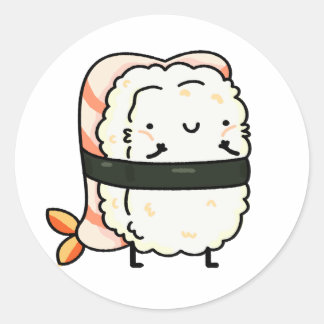 Pegatina Redonda Cute Kawaii Ebi Prawn Sushi