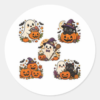 Pegatina Redonda Cute Kawaii Fantasma Bruja Halloween Sticker