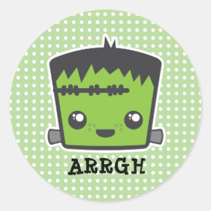 Pegatina Redonda Cute Kawaii Frankenstein Monster Halloween