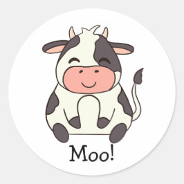 Pegatina Redonda Cute Kawaii Friendly Cow Moo!