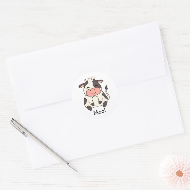 Pegatina Redonda Cute Kawaii Friendly Cow Moo! (Sobre)