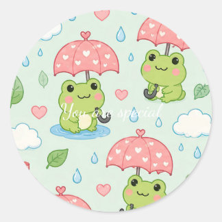 Pegatina Redonda Cute Kawaii Frog Heart Umbrella Pattern