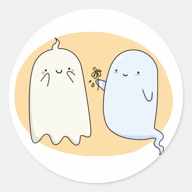 Pegatina Redonda Cute Kawaii Ghost Couple