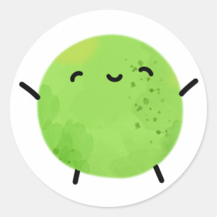 Pegatina Redonda Cute Kawaii Green Pea