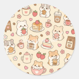 Pegatina Redonda Cute Kawaii Hamster Pattern | Sweet Pastel