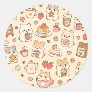 Pegatina Redonda Cute Kawaii Hamster Pattern Sweet Pastel