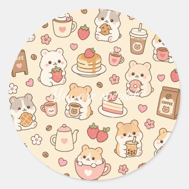 Pegatina Redonda Cute Kawaii Hamster Pattern | Sweet Pastel (Anverso)
