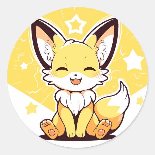 Pegatina Redonda Cute Kawaii Happy Fennec Fox Adorable Retrato (Anverso)