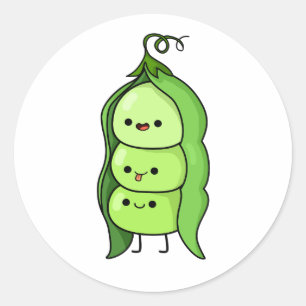 Pegatina Redonda Cute Kawaii Happy Peas