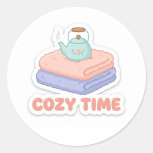 Pegatina Redonda Cute Kawaii "Hora de Relajarse" Sticker