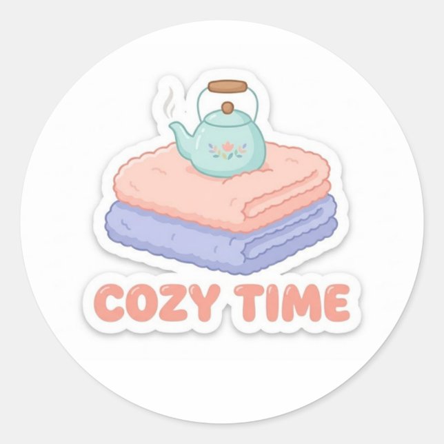 Pegatina Redonda Cute Kawaii "Hora de Relajarse" Sticker  (Anverso)