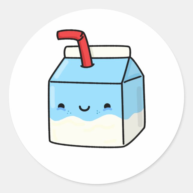 Pegatina Redonda Cute Kawaii Leche Box (Anverso)