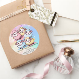 Pegatina Redonda Cute Kawaii Little Lamb Baby Shower