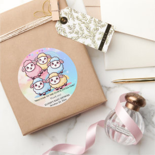 Pegatina Redonda Cute Kawaii Little Lamb Baby Shower