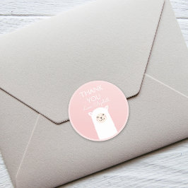 Pegatina Redonda Cute Kawaii Llama Alpaca Elegante Rosa Gracias