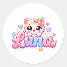 Cute Kawaii Luna Nombre de gato rosa pastel brilla
