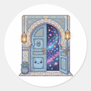 Pegatina Redonda Cute Kawaii Mágica Puerta Marroquí Galaxia Sticker