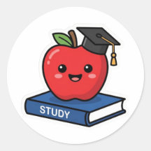 Cute Kawaii Manzana Roja con Gorro de Graduación I
