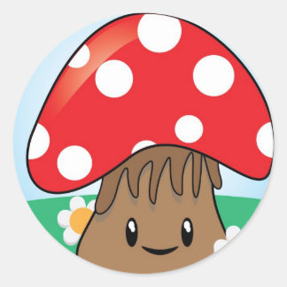 Pegatina Redonda Cute Kawaii Mushroom