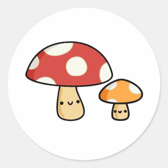 Pegatina Redonda Cute Kawaii Mushroom (Anverso)