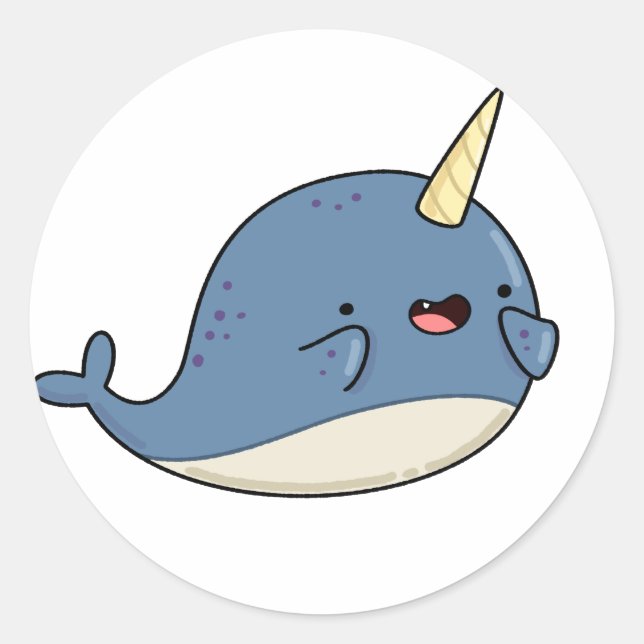 Pegatina Redonda Cute Kawaii Narwhal (Anverso)