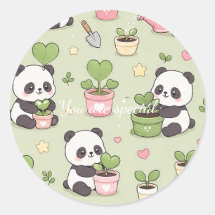 Pegatina Redonda Cute Kawaii Panda Heart Plant Pattern