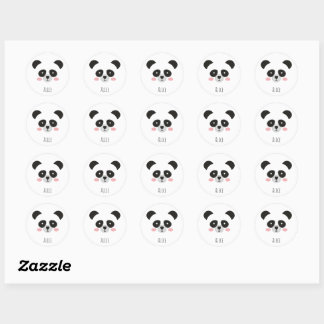 Pegatina Redonda Cute Kawaii Panda Sticker – Custom Name Stickers