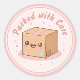 Pegatina Redonda Cute Kawaii Paquete "Embalado con Cariño" Envoltor