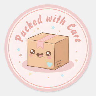 Pegatina Redonda Cute Kawaii Paquete "Embalado con Cariño" Envoltor