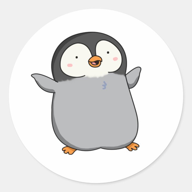 Pegatina Redonda Cute Kawaii Penguin (Anverso)