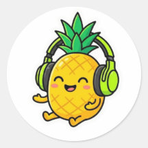 Cute Kawaii Piña con Auriculares SuSticker