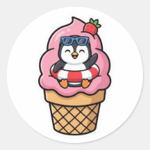 Cute Kawaii Pingüino Cono de Helado Verano BSticke