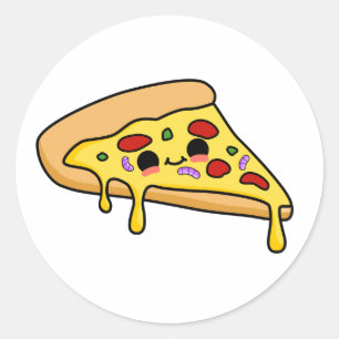 Pegatina Redonda Cute Kawaii Pizza Slice