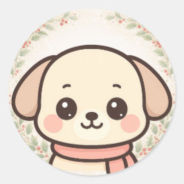 Pegatina Redonda Cute Kawaii Puppy Face Sticker