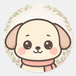 Pegatina Redonda Cute Kawaii Puppy Face Sticker