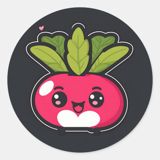 Pegatina Redonda Cute Kawaii Radish (Anverso)