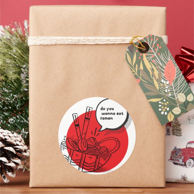 Pegatina Redonda Cute Kawaii Ramen - Funny Japanese Food  (Vacaciones)