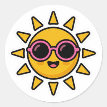 Cute Kawaii Retro Sol con Gafas de Sol Rosadas Sti