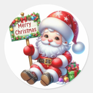 Pegatina Redonda Cute Kawaii Santa Claus Sosteniendo
