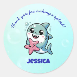 Pegatina Redonda Cute Kawaii Shark Baby Gracias