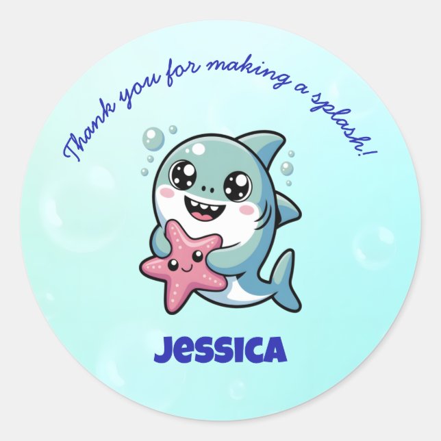 Pegatina Redonda Cute Kawaii Shark Baby Gracias (Anverso)