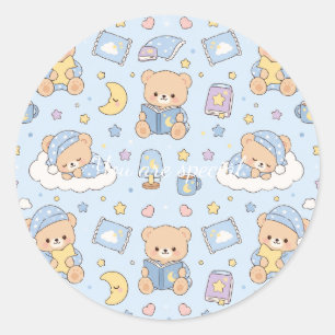 Pegatina Redonda Cute Kawaii Sleepy Teddy Bear Pattern Pastel Bed